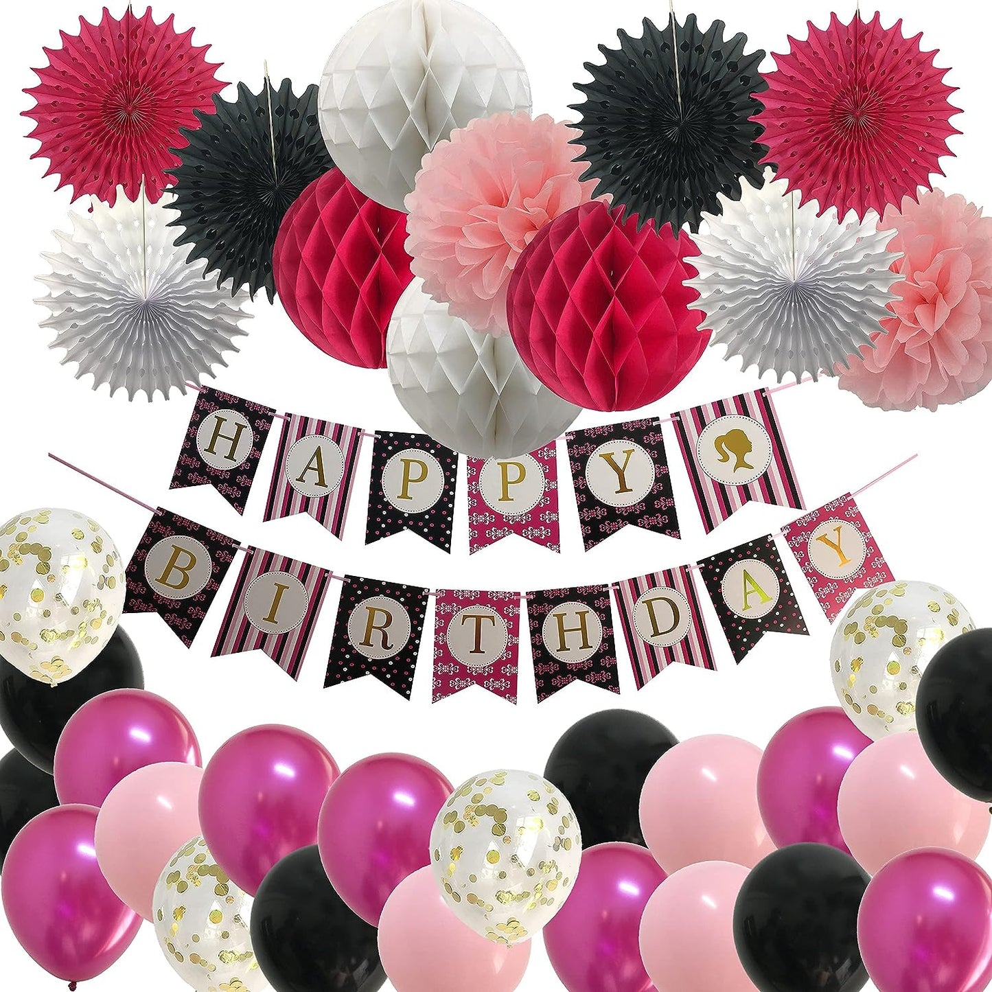 Black & Pink Birthday Banner