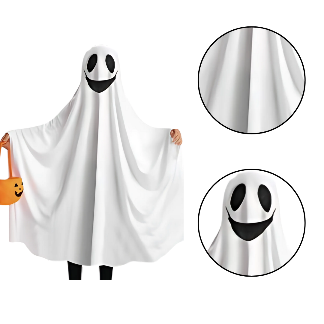 White Ghost Poncho for Kids Theme Party - Size L - Age 7 to 9