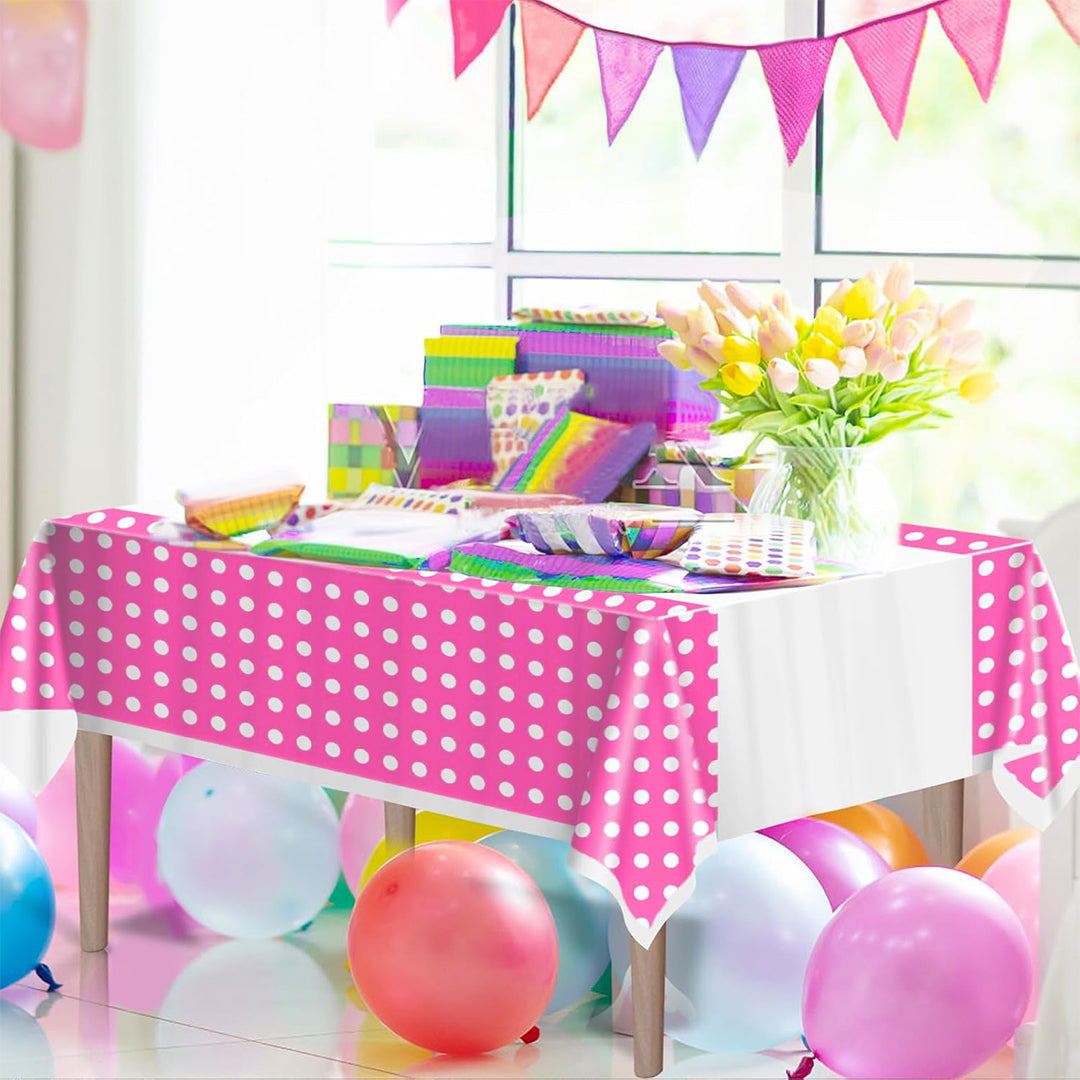 Polka Dot Tablecover w/Pink Border - 70 inches X 43 inches - 1PC