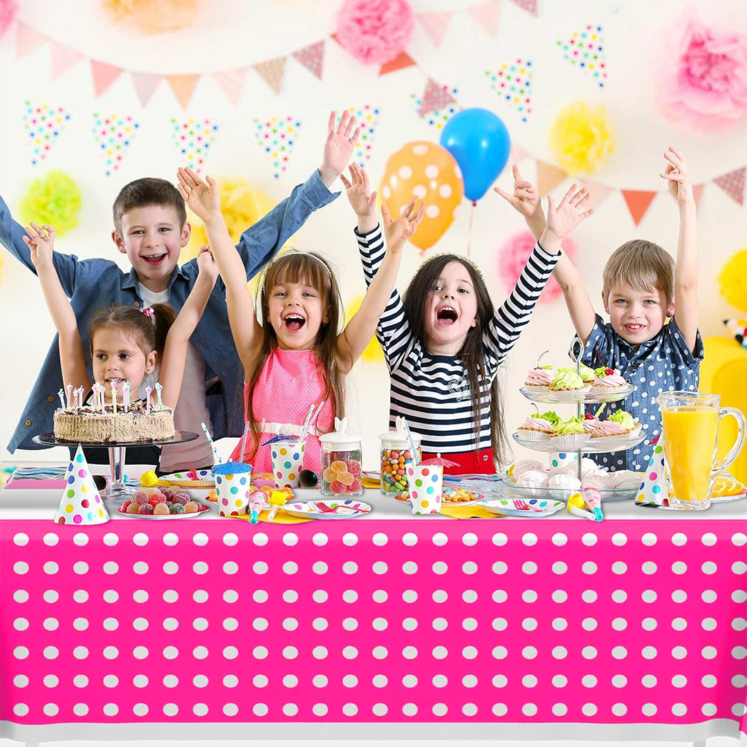Polka Dot Tablecover w/Pink Border - 70 inches X 43 inches - 1PC