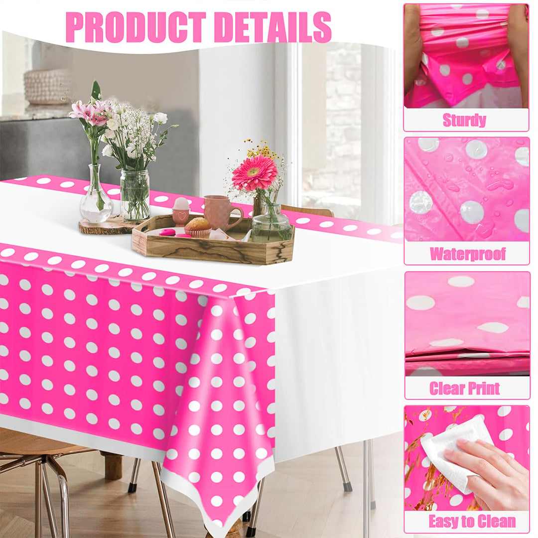 Polka Dot Tablecover w/Pink Border - 70 inches X 43 inches - 1PC
