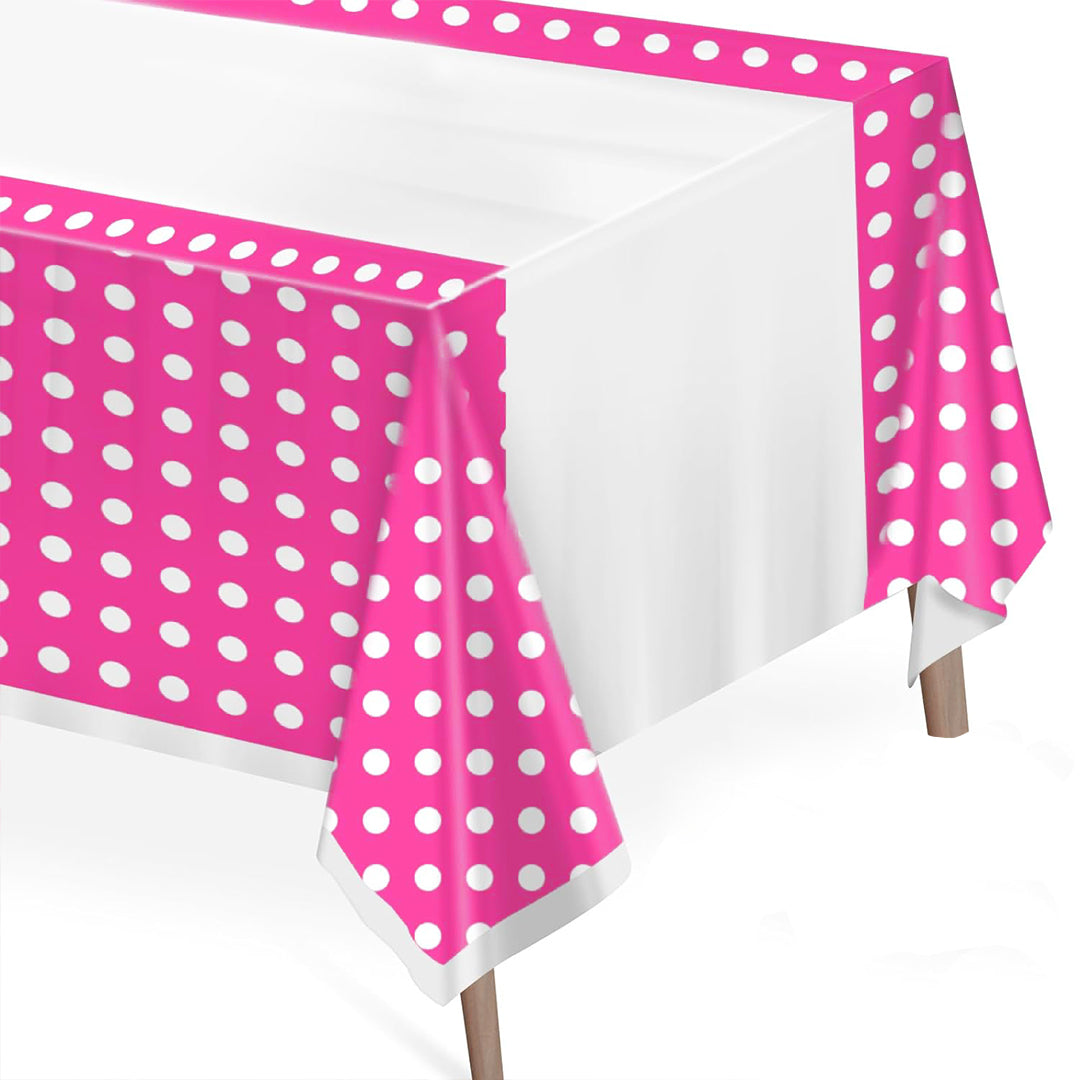 Polka Dot Tablecover w/Pink Border - 70 inches X 43 inches - 1PC