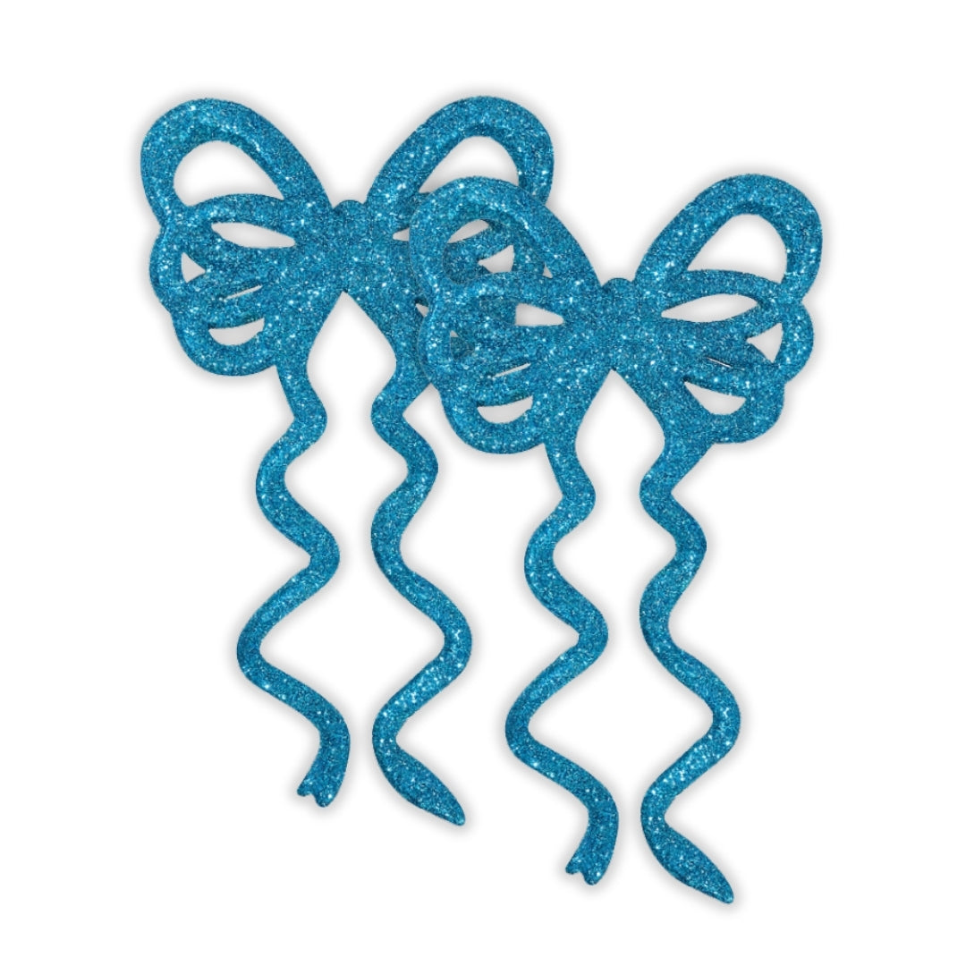 Fancy Blue Glitter Christmas Bows For Hanging Decor - 6 PC
