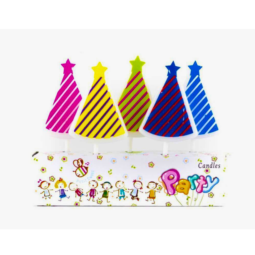 Colorful Birthday Hats Shaped Candle - Set of 5 PC Cake Decoration Supplies for Birthday Events
