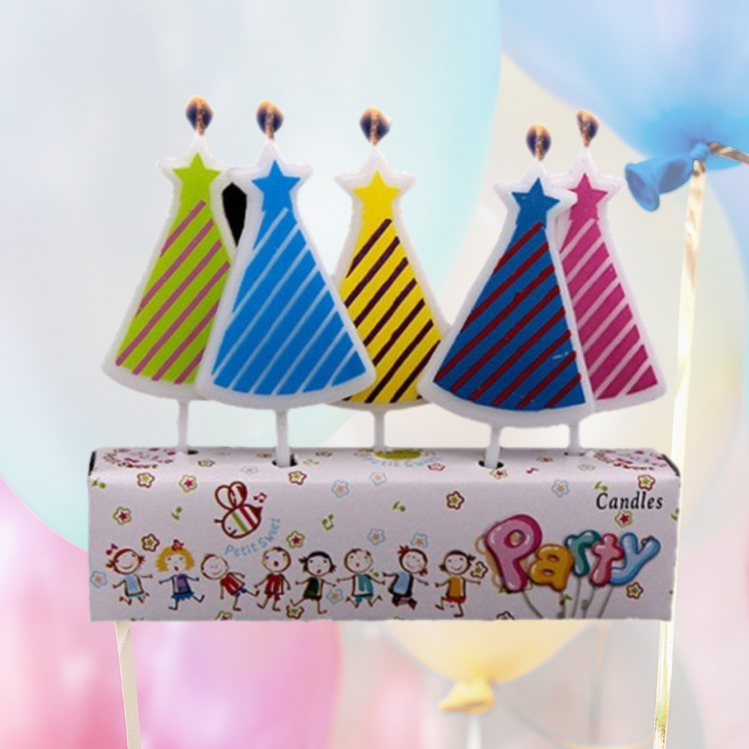 Colorful Birthday Hats Shaped Candle - Set of 5 PC Cake Decoration Supplies for Birthday Events