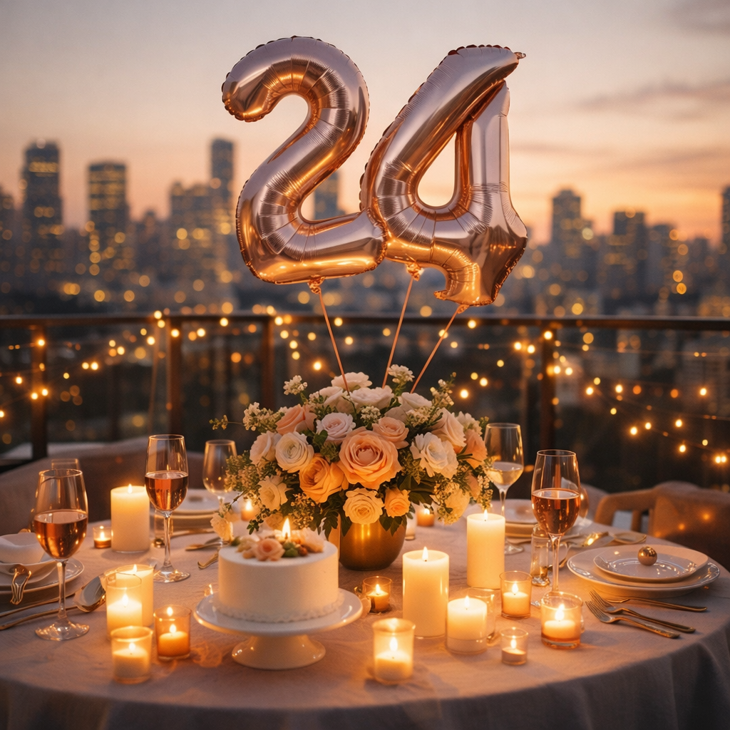 40 Numerical 4 Rose Gold Balloon - Wanna Party - in use