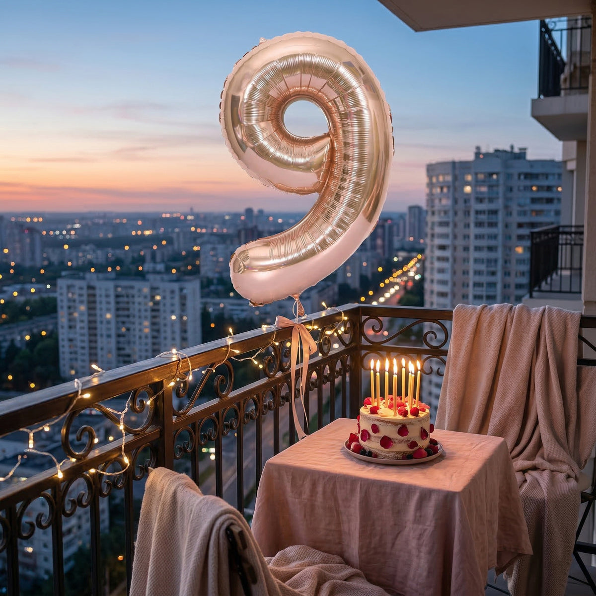 40 Numerical 9 Rose Gold Balloon - Wanna Party - in use