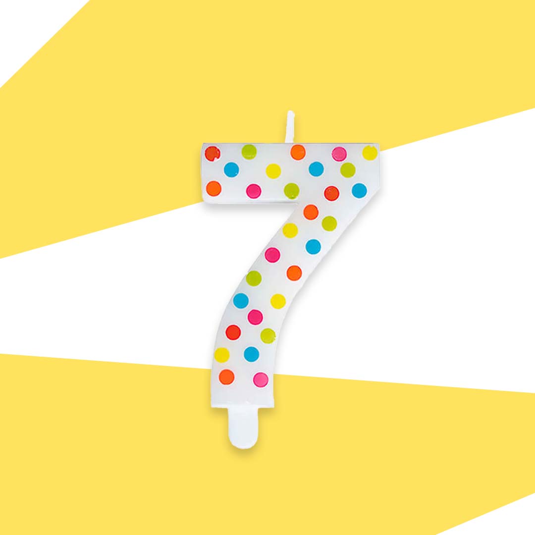 Number 7 Multicolor Polka Dot Candle - 1PC
