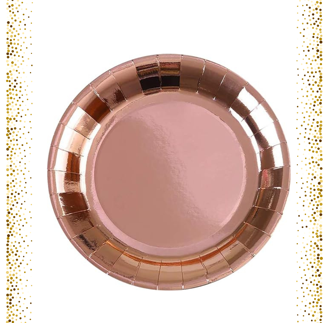 Rose Gold Square Golden Rim Paper Plates - 9 Inches - 10PC