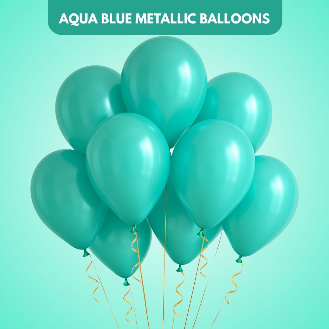 Aqua Blue Metallic Latex/Rubber Balloons - Air Filled - 12 inches - 10PC