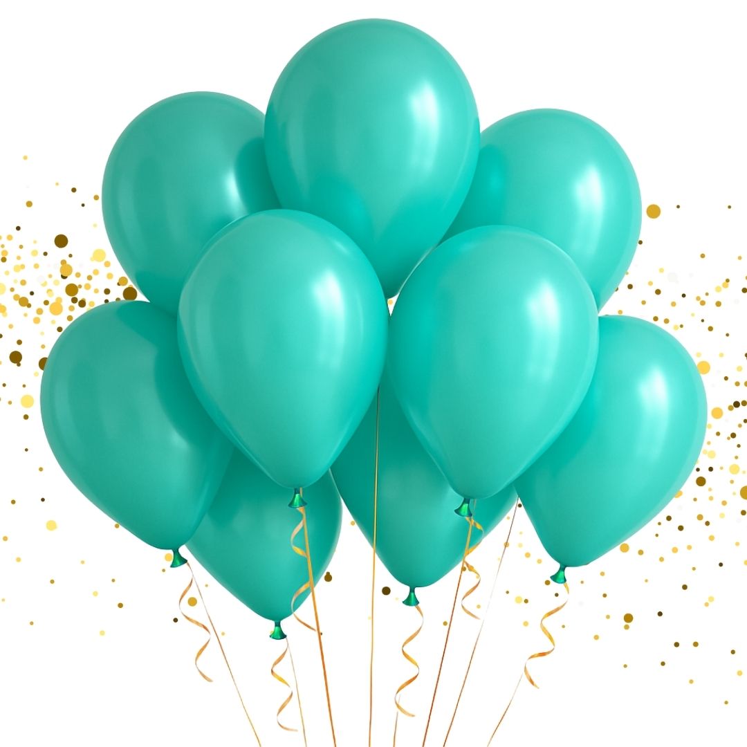 Aqua Blue Metallic Latex/Rubber Balloons - Air Filled - 12 inches - 10PC