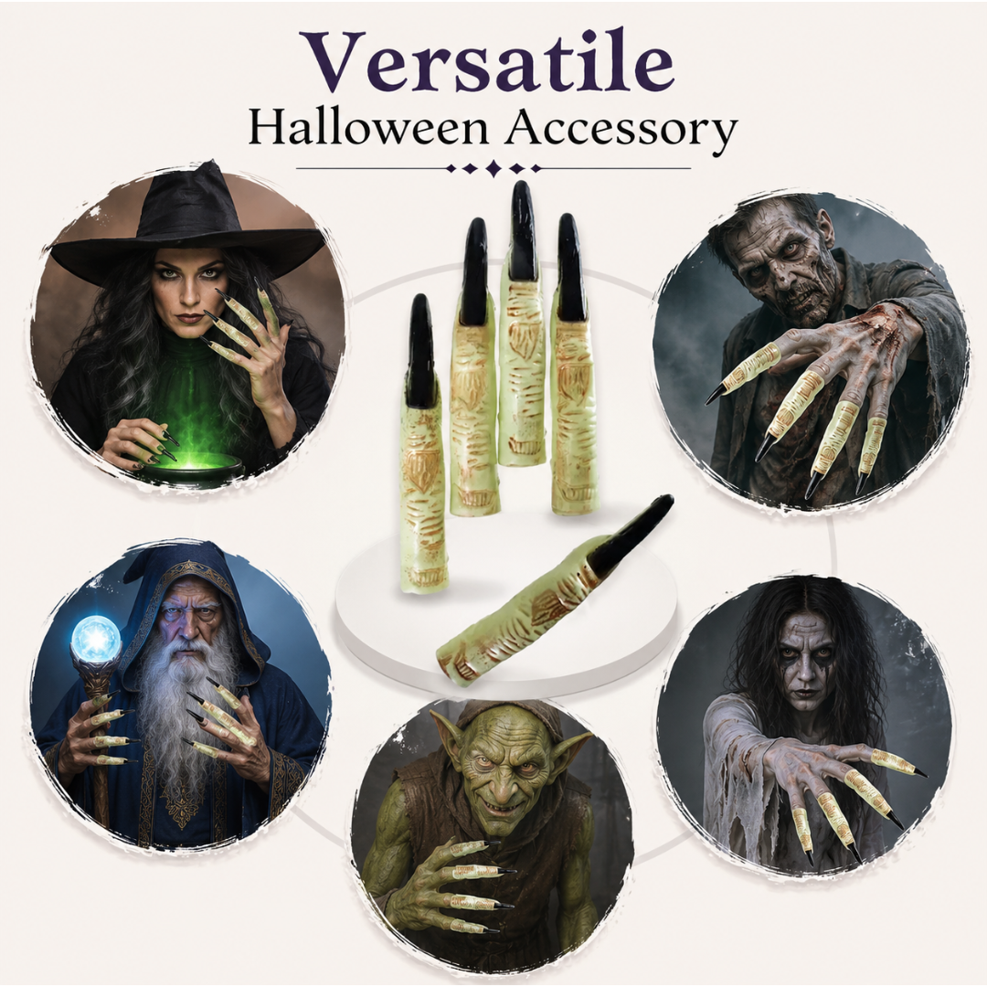Fake Fingers with Black Long Nails Witch Costume Accessory - 10PC