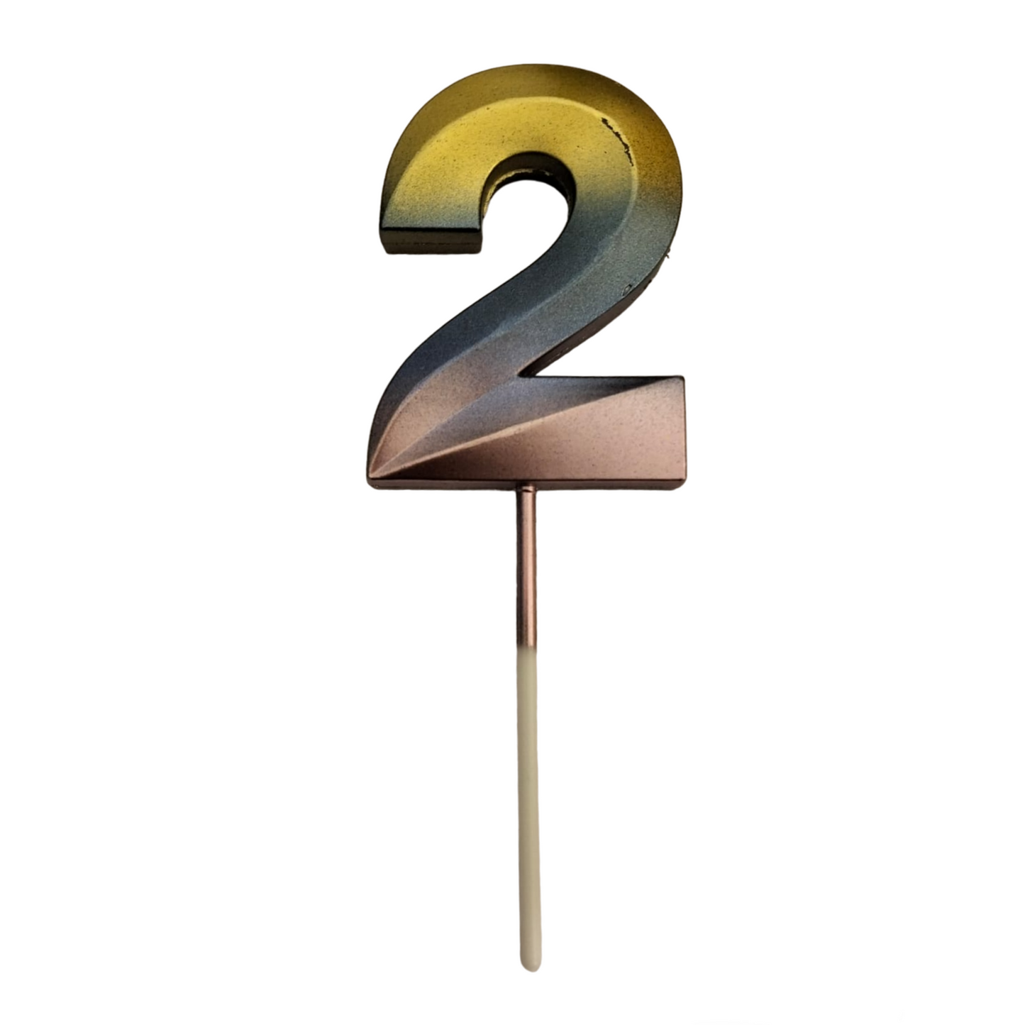 Number 2 Metalic Golden Purple Pink Stick Candle - 1PC