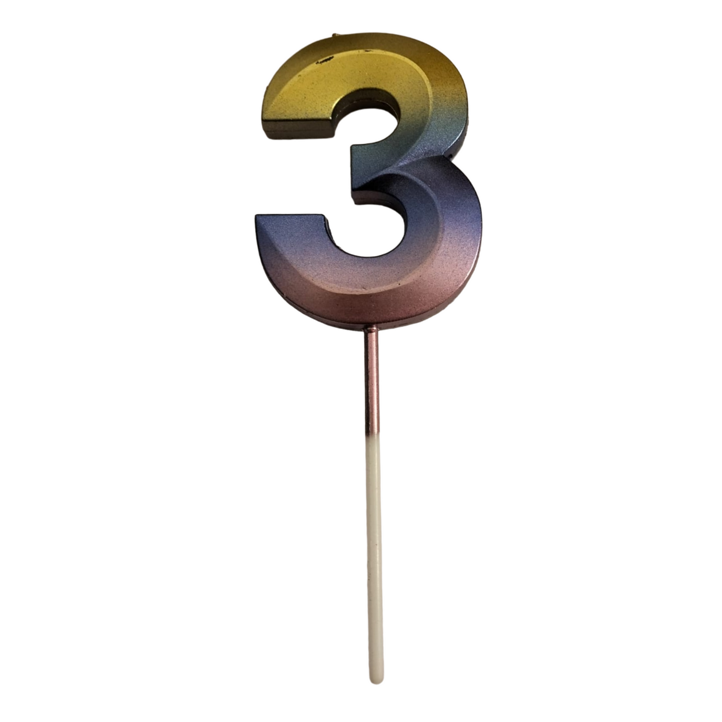 Number 3 Metalic Golden Purple Pink Stick Candle - 1PC