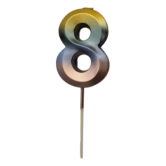 Number 8 Metalic Golden Purple Pink Stick Candle - 1PC