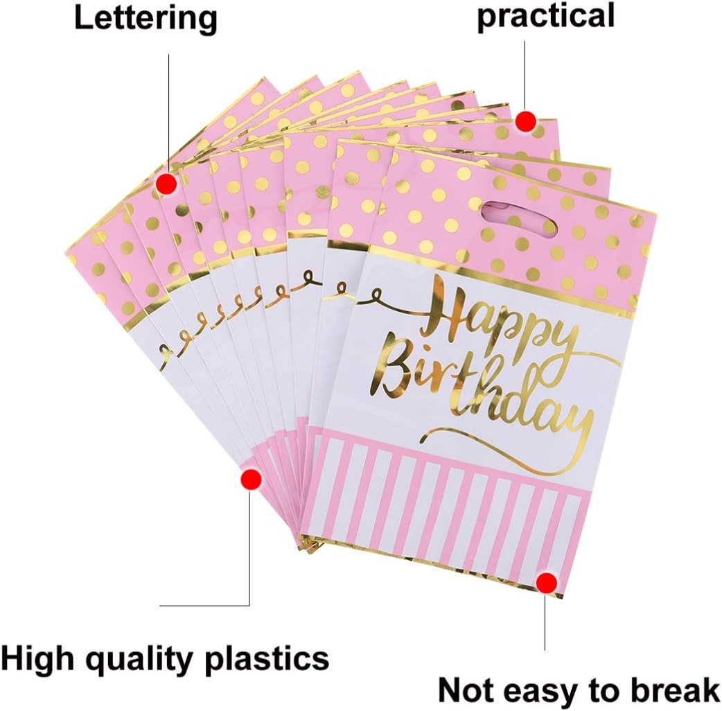 Happy Birthday Pink & Golden Polka Dot Loot Bags -