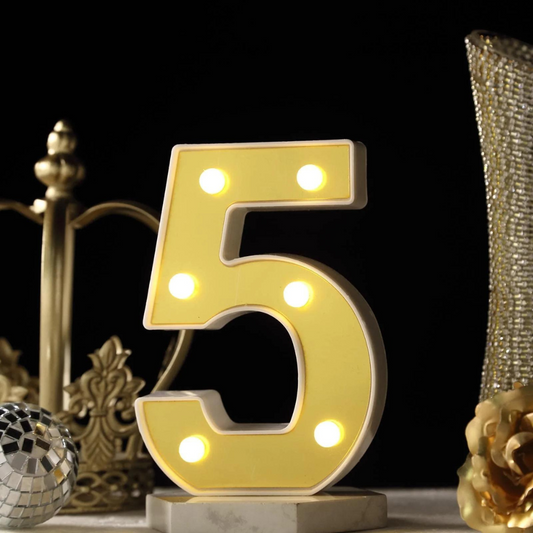No.5 LED Golden Marquee, Light Up Marquee Number Sign for Weddings, Birthday, Christmas,Room Decoration,Bar Decoration, Battery Powered
