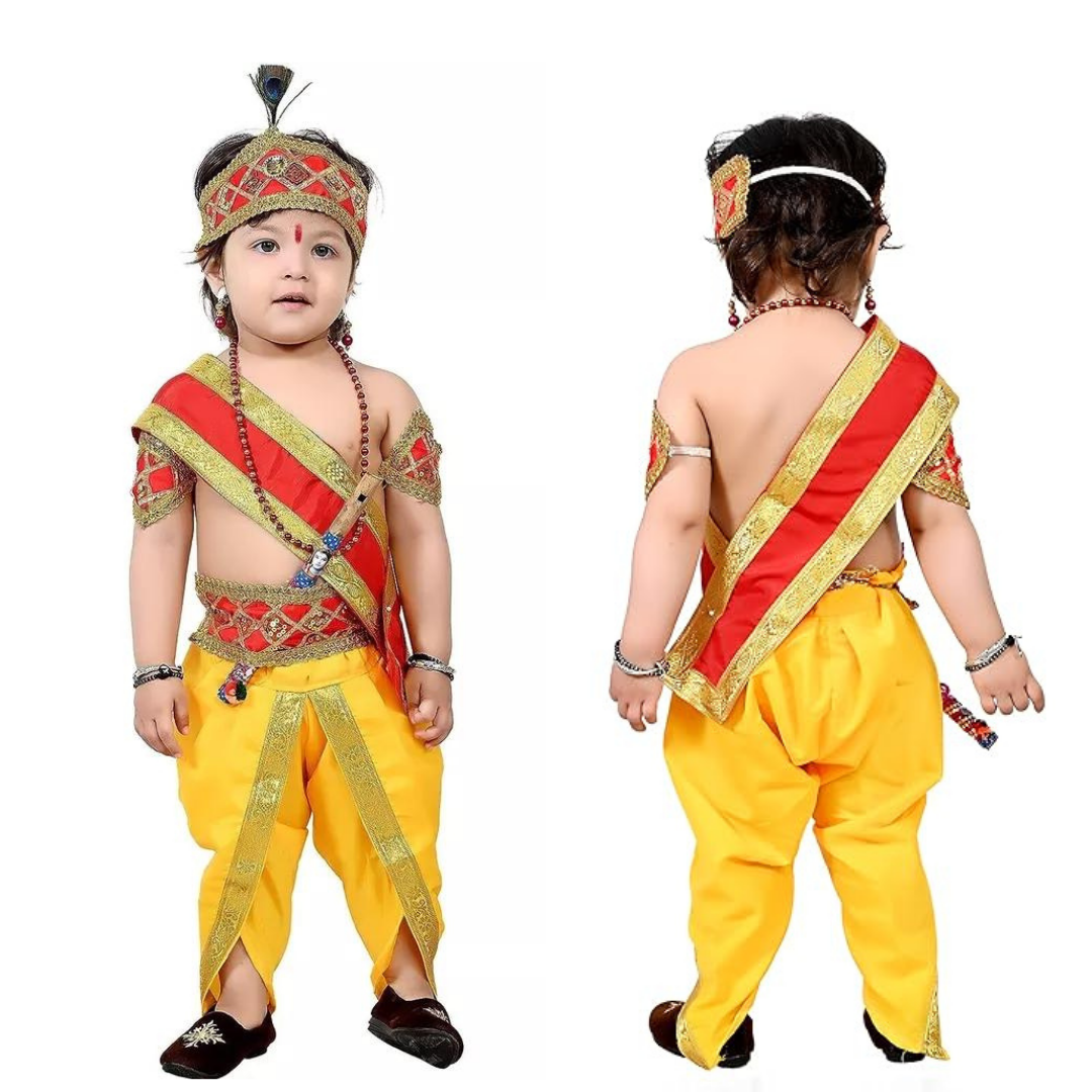 Fancy Shri Krishna Dress for Kids with Dupatta - 9PC