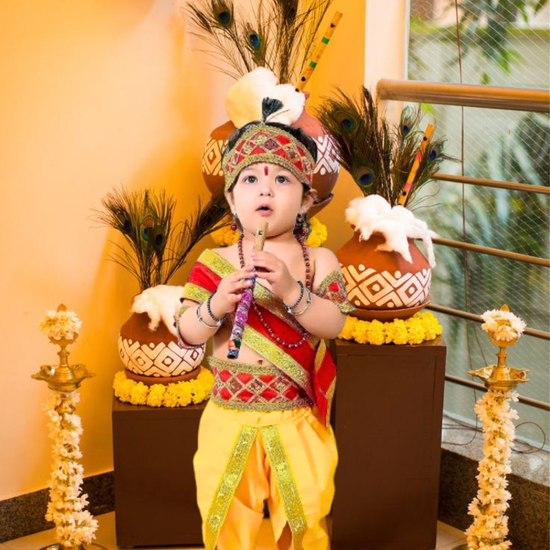 Fancy Shri Krishna Dress for Kids with Dupatta - 9PC