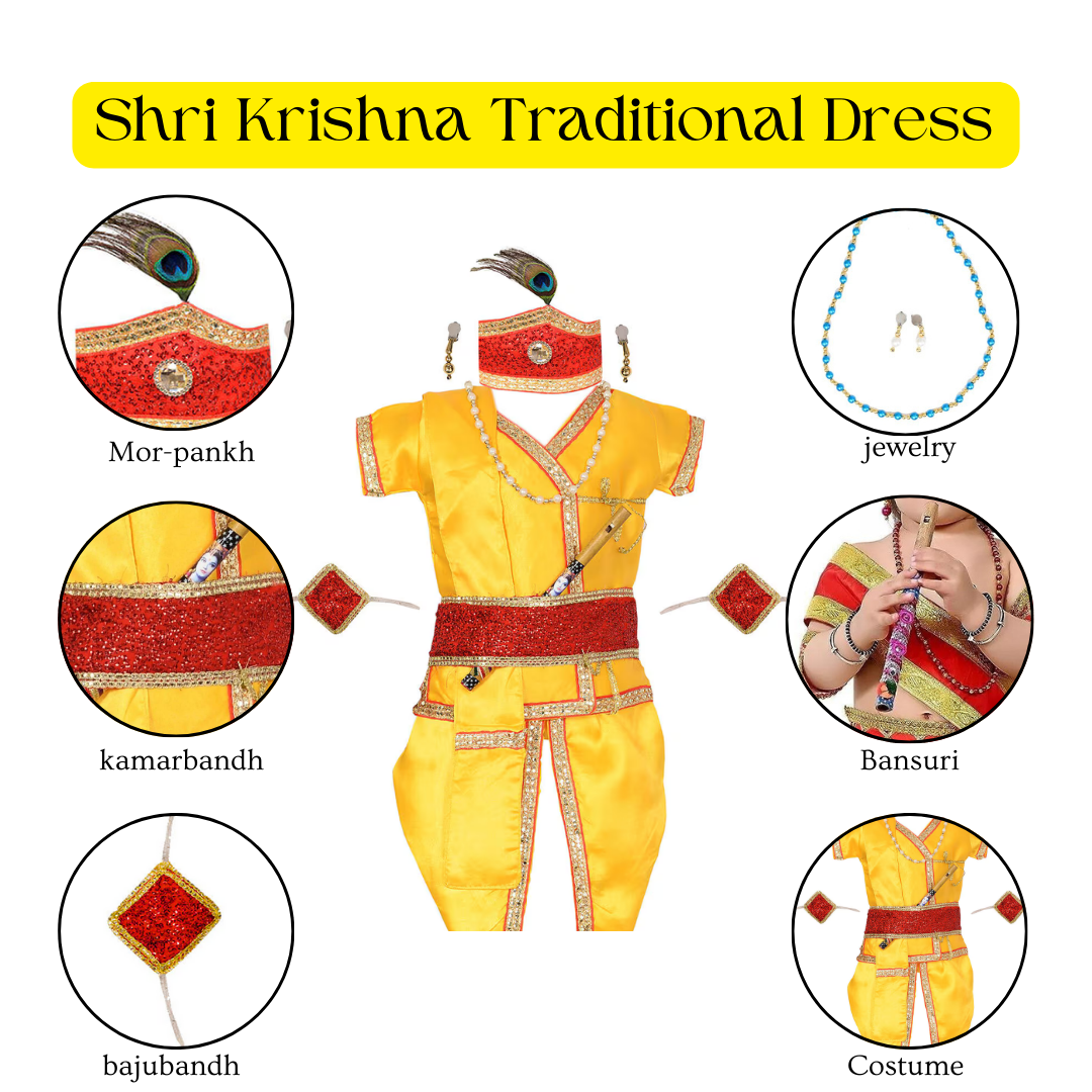 Fancy Traditional Shri Krishna Dress Set with Kurta & Dhoti – 10PC