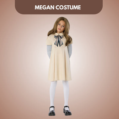 Megan Horror Movie Beige Fancy Costume w/ Grey & White Tshirt,... - Wanna Party - front