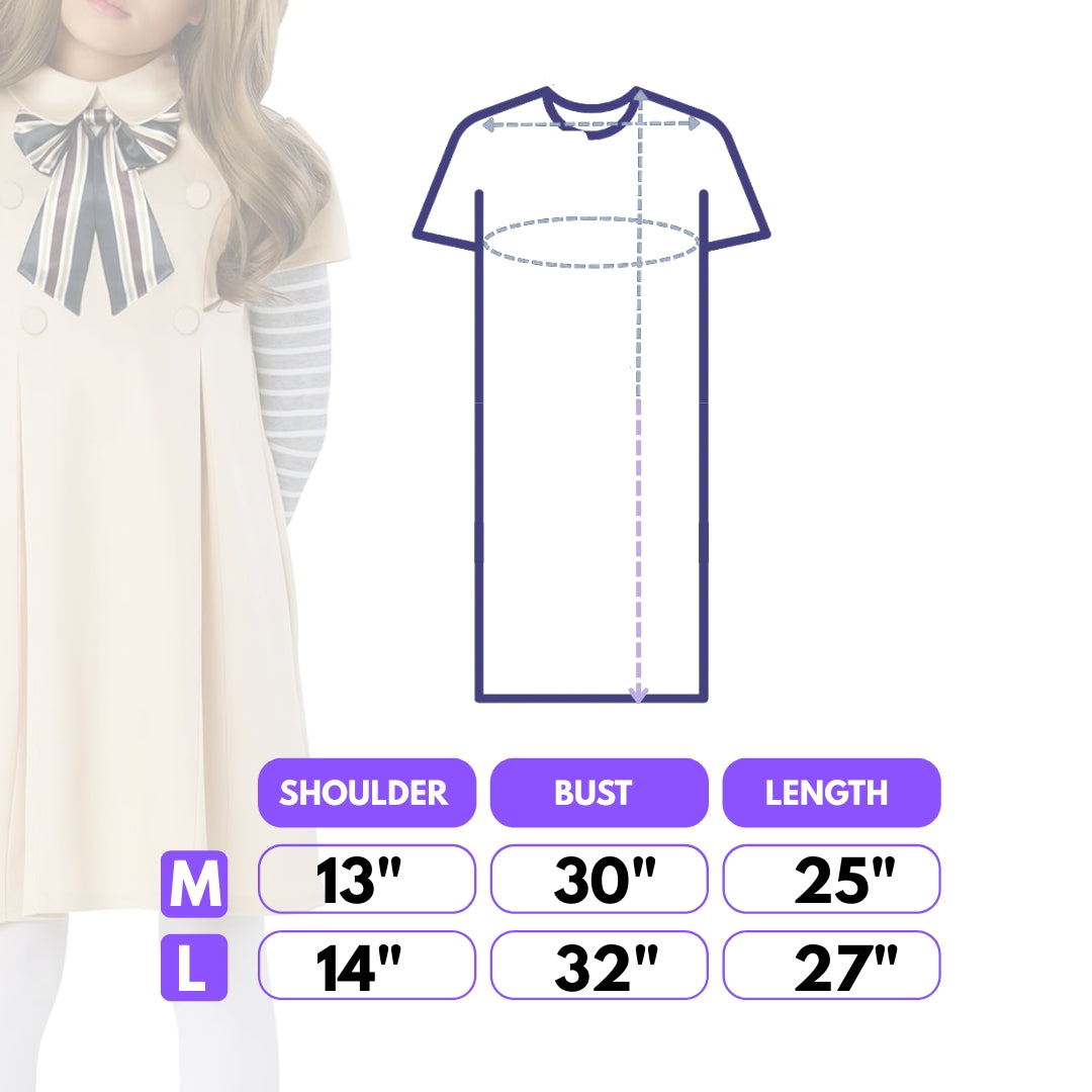 Megan Horror Movie Beige Fancy Costume w/ Grey & White Tshirt, Bow Tie and Stockings - Size L - Age 7 to 9