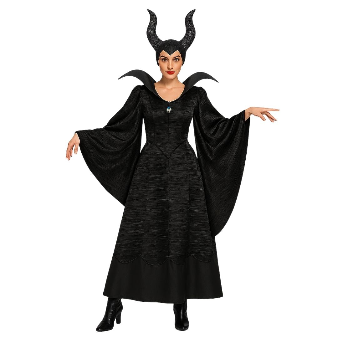 Maleficient Adult Costume with Glittery Headband - Elastic Fit (Bust 36 - 38 inches, Length - 50 inches)