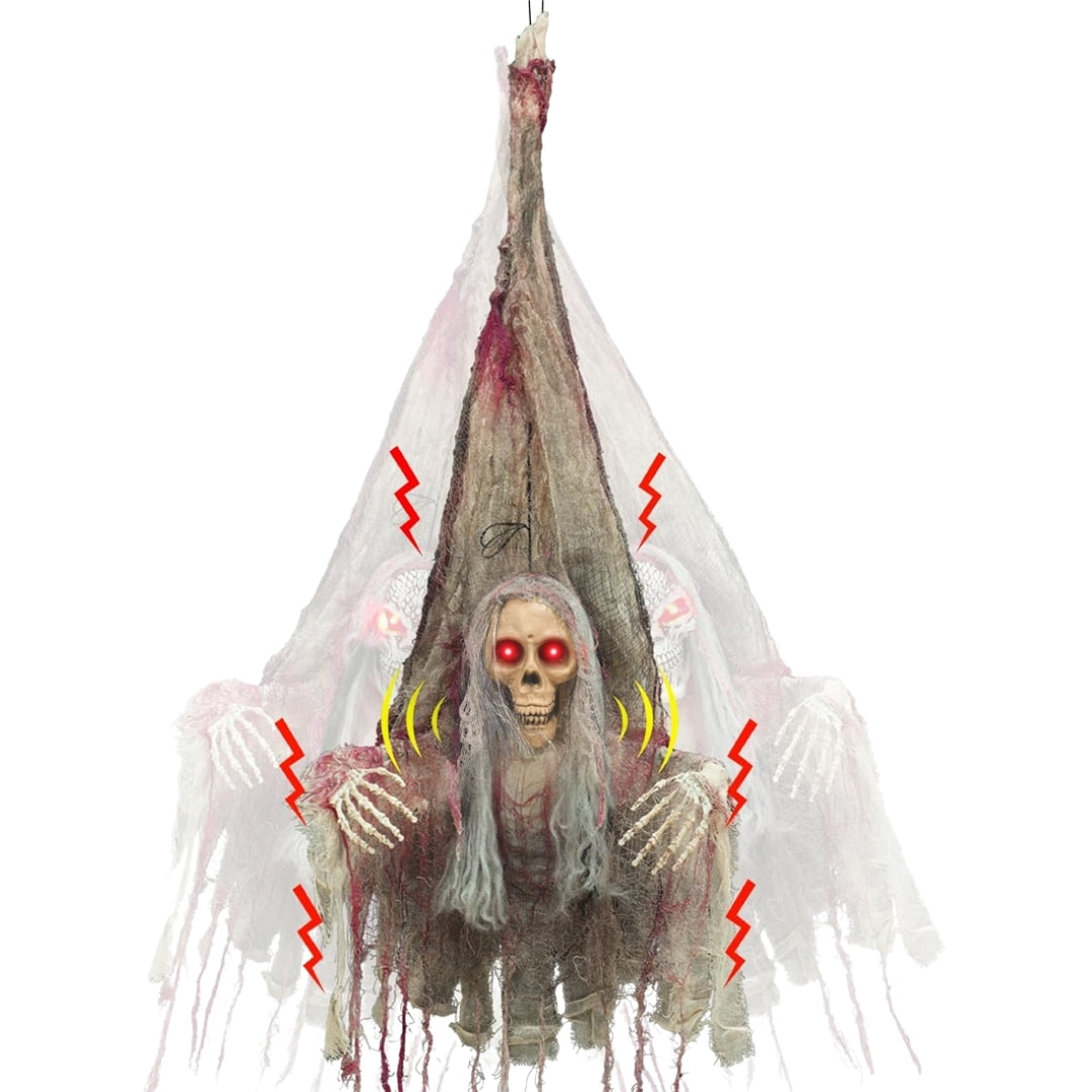 Scary Upside Down Hanging Skeleton w/Light - 4FT - 1PC