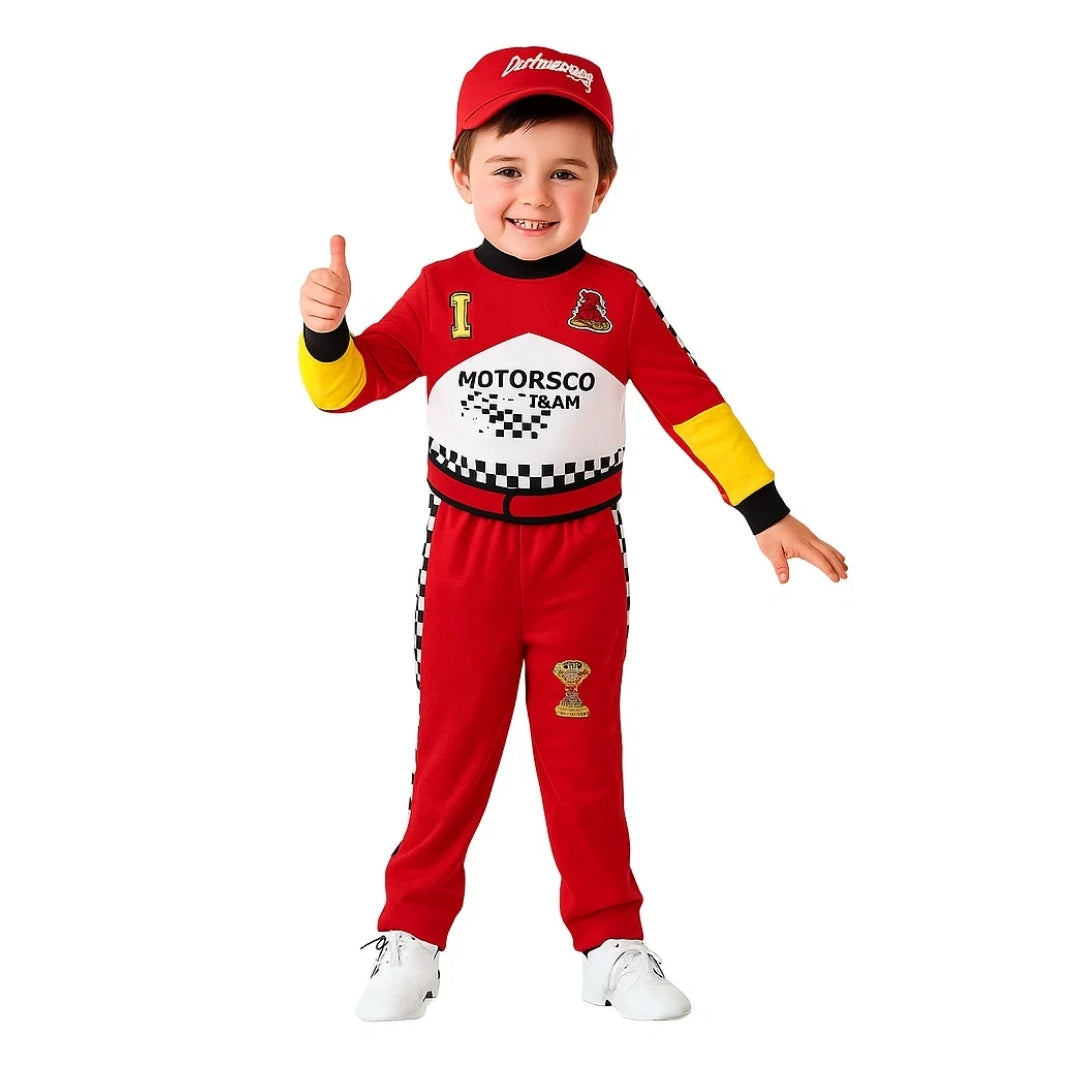 F1 Car Racing Kids Costume with Cap - Age 7 to 9 Years