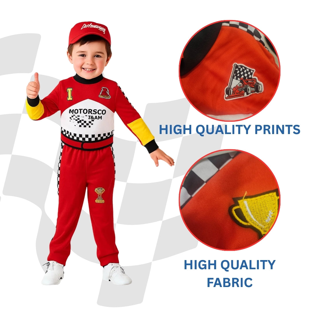 F1 Car Racing Kids Costume with Cap - Age 7 to 9 Years