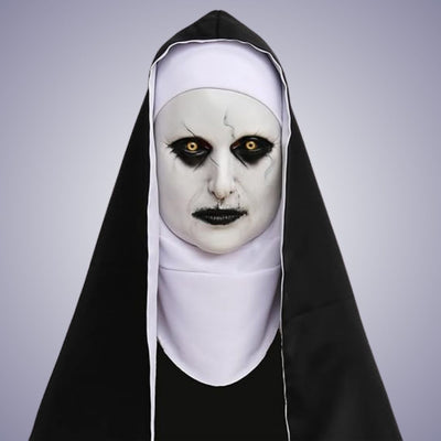 Conjuring Nun White Latex Mask with Black Scarf - 1PC - Wanna Party - front