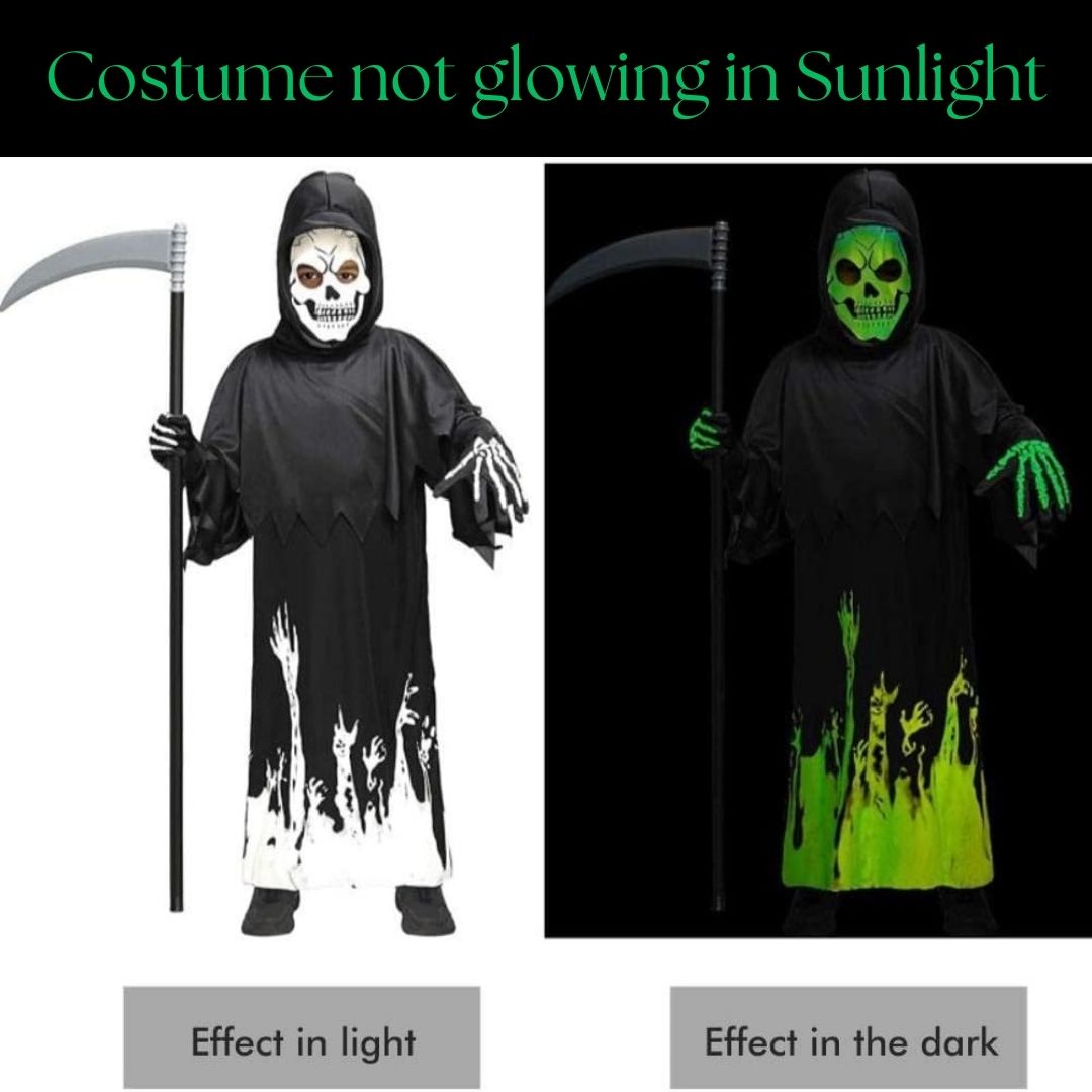 Glow in the Dark Hoody Mask Ghost Costume with Glow Gloves - Size M - Age 5 to 7 Years