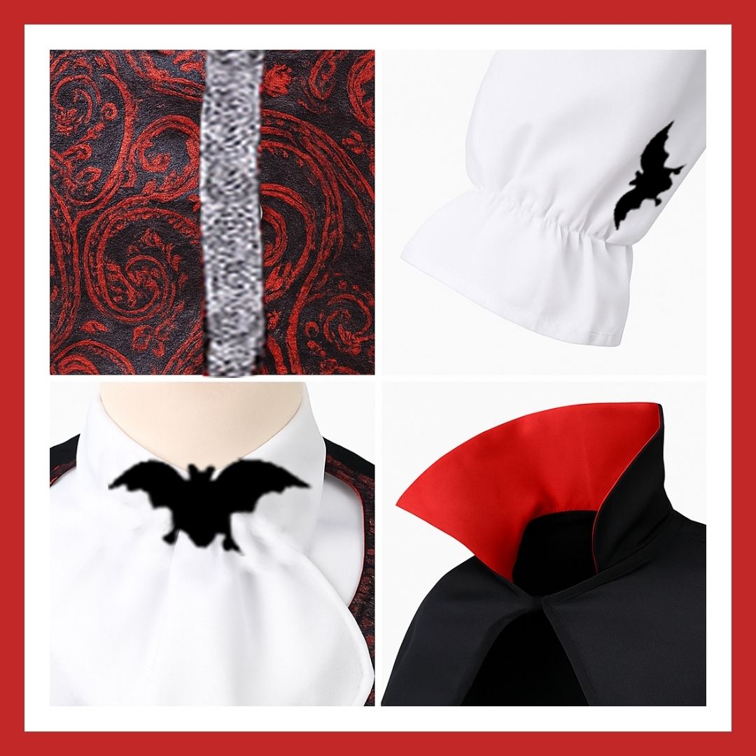 Scary Vampire Costume w/ Neck Choker, Vest, Pants & Cape for Kids - Size L - Age 7 to 9 Years