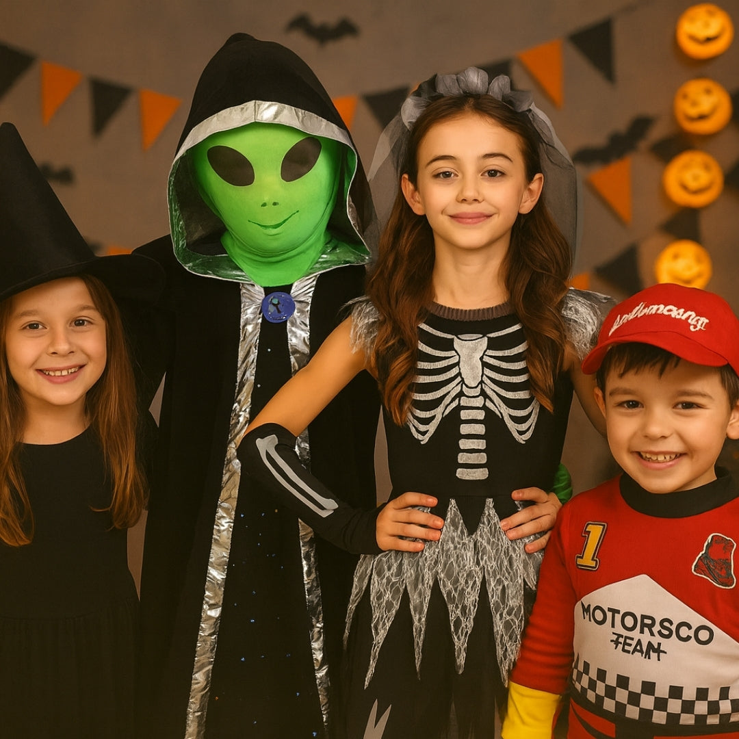 Sassy Skeleton Jumpsuit Costume with  Tutu and Floral Headband with White Veil