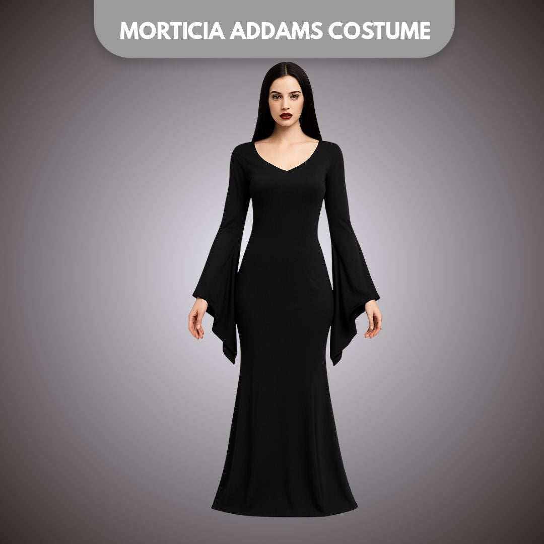 morticia addams black dress The Family Addams Halloween Cosplay Costume Do not iron Morticia Addams Inspired Long Sleeve