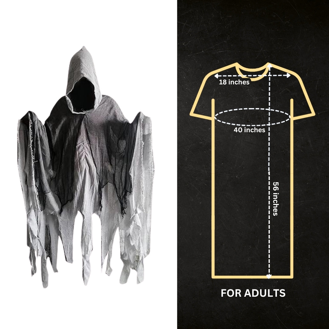 Black & White Net Ghost Poncho with Hood - Free Size