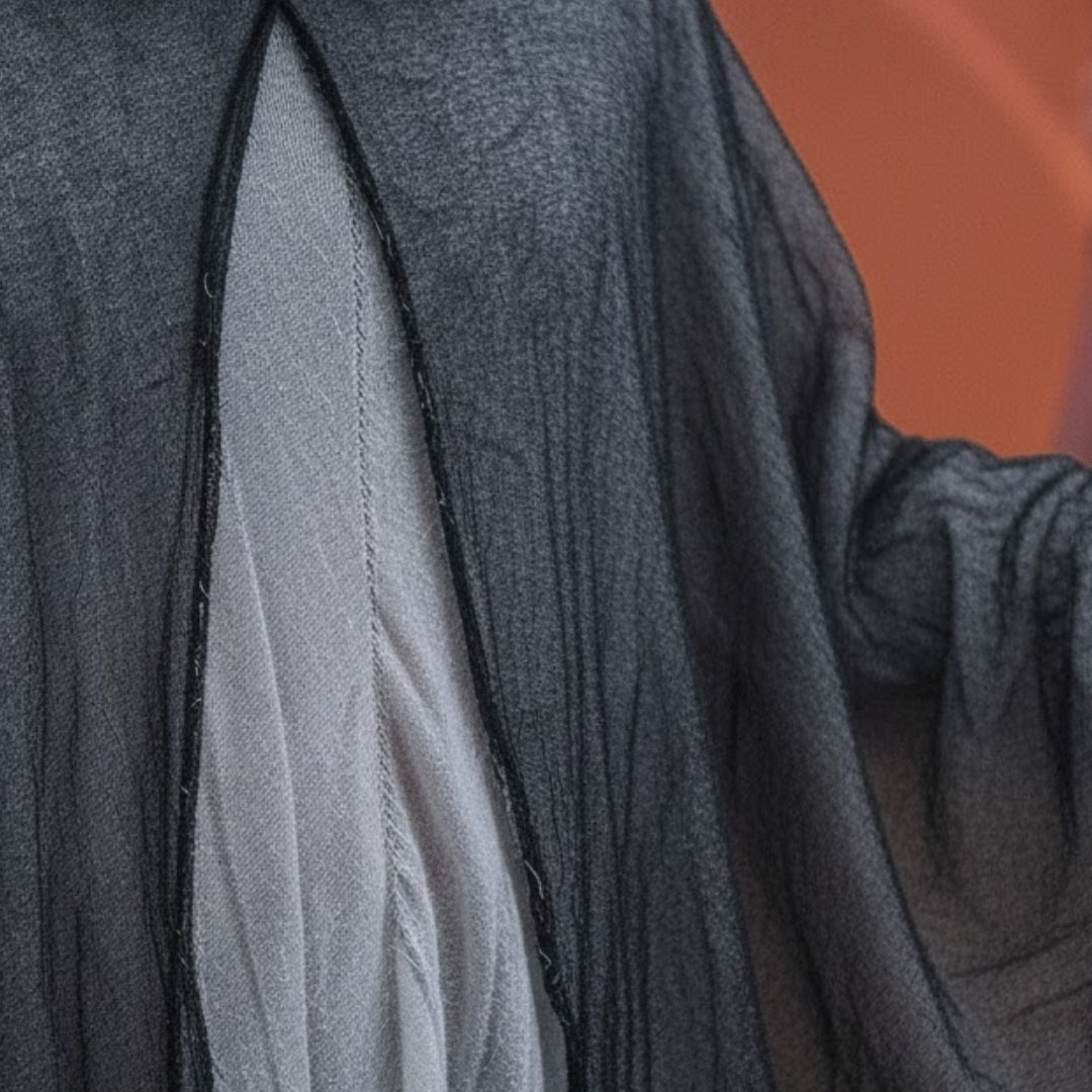 Black & White Net Ghost Poncho with Hood - Free Size