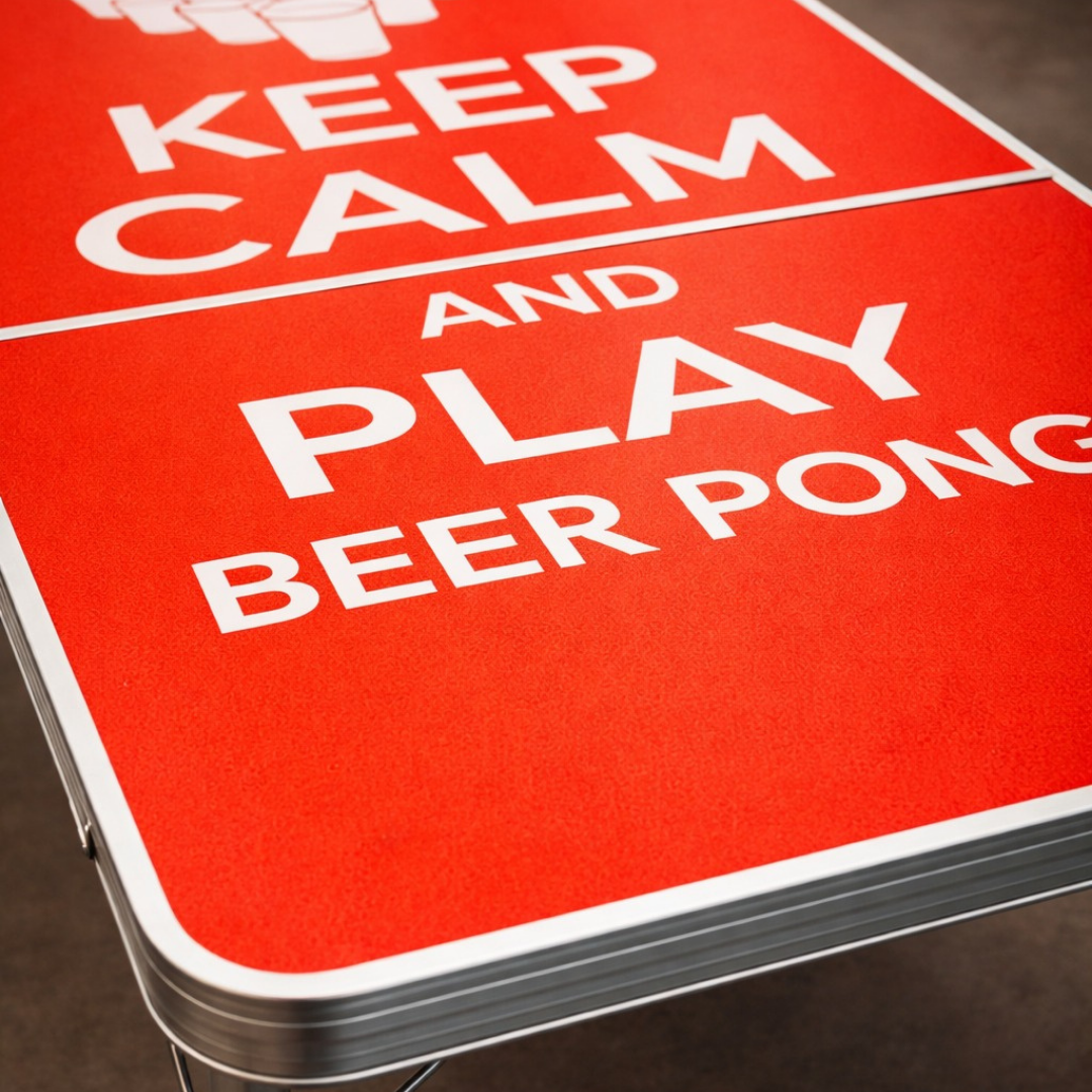 Beer Pong Table Red - Keep Calm & Drink Beer with Beer Pong Glasses and Ping Pong Balls
