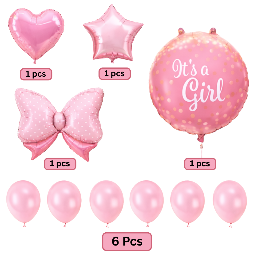 Its a Girl Bow Balloon Set - Pack of 10