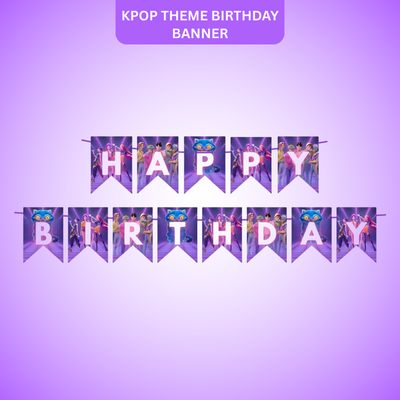 K Pop Theme Birthday Banner 9FT - BTS Korean Party Decor | Wanna Party - Image 1