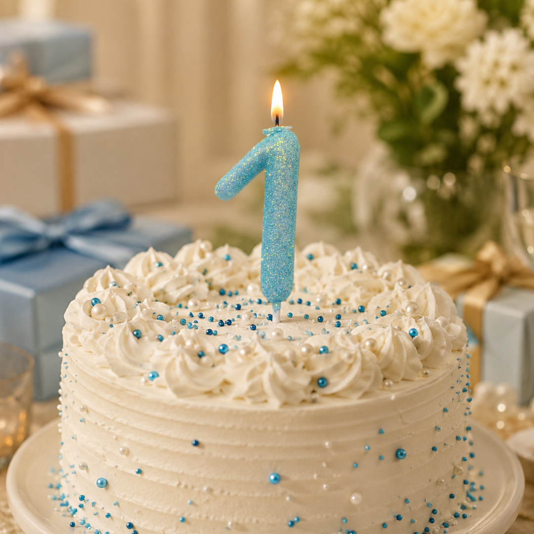 Glitter Designer Blue Candle No. 1