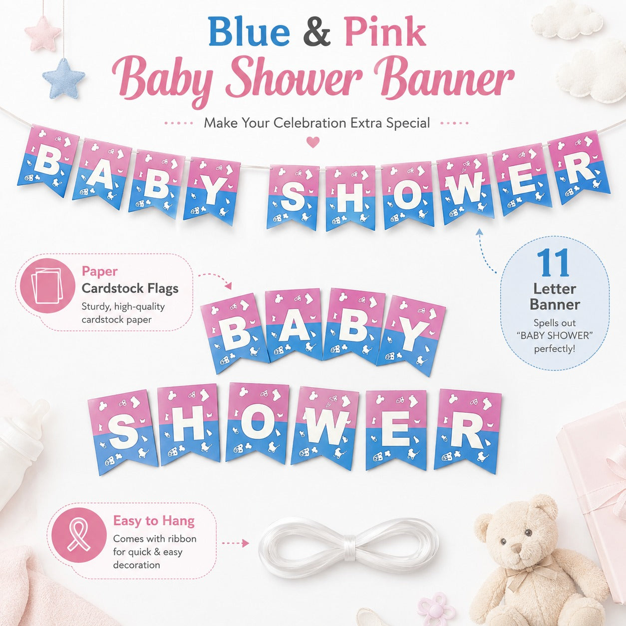 Baby Shower Banner Blue & Pink - 9FT