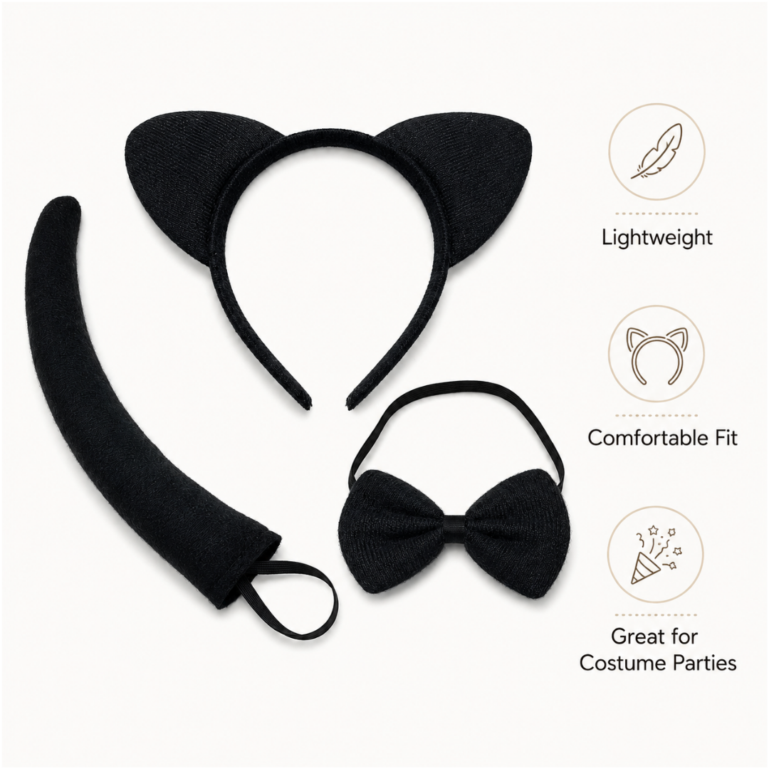 Cat Ears Black Headband & Tail Set