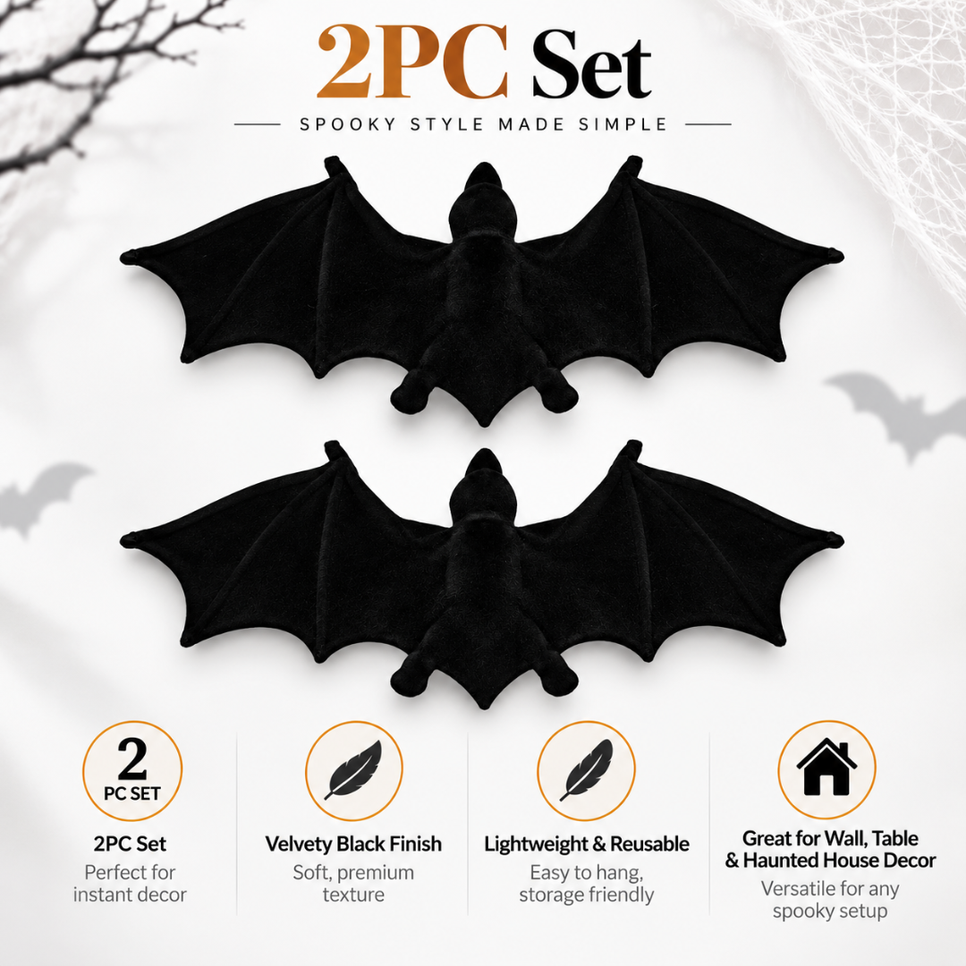 Fake Wild Black Bat Halloween Decorations - 2PC | Spooky Bat Props for Wall, Table & Haunted House Décor