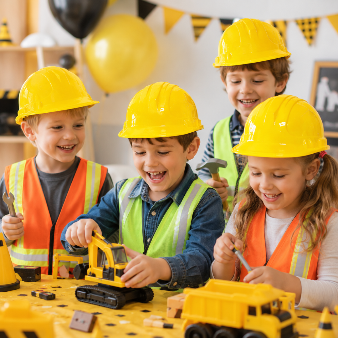 Under Construction Theme Yellow Party Hats - Pack of 4 | Builder Costume Hats for Kids Birthday & Role Play