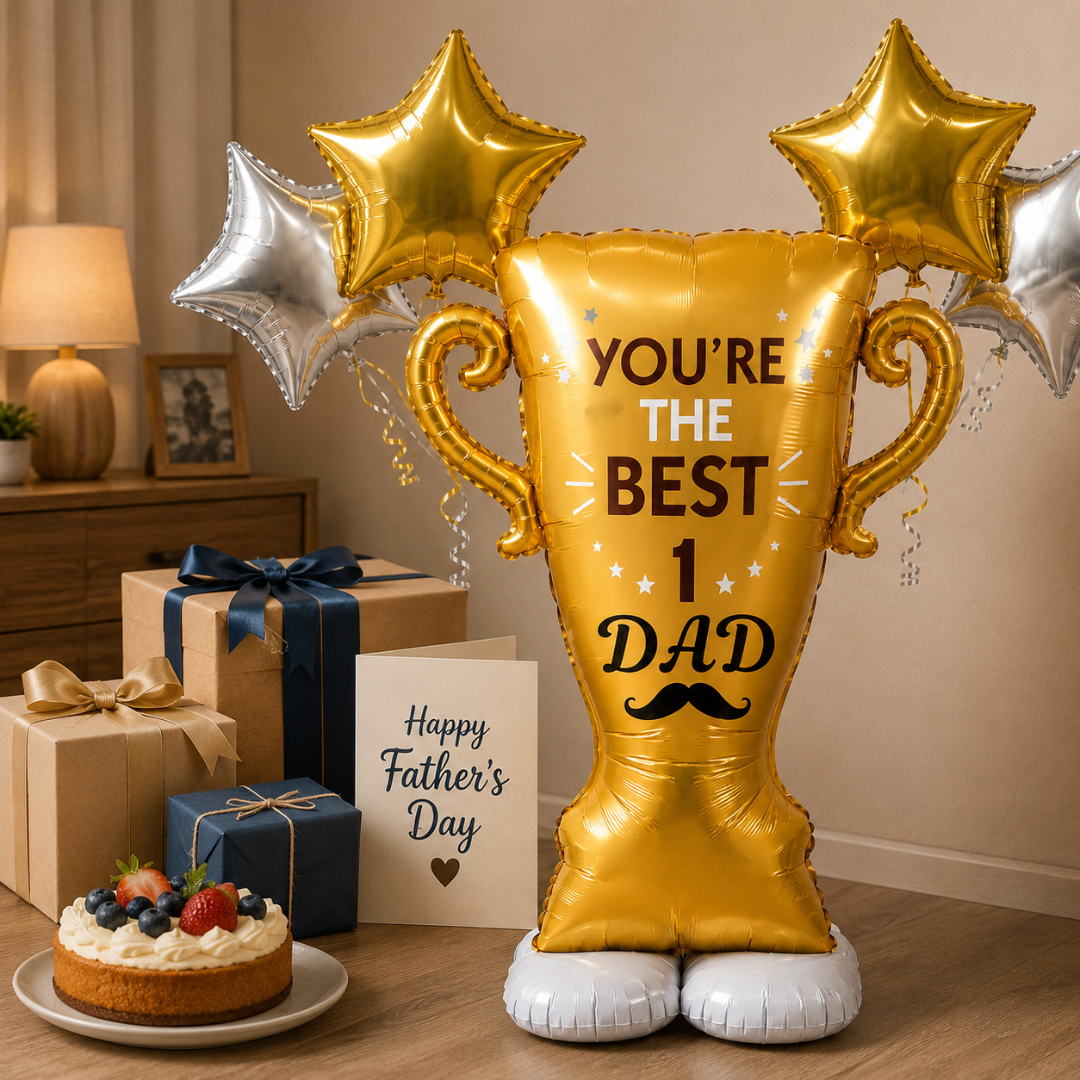 You’re The Best No. 1 Dad Self Standing Foil Balloon with Star Balloons for Father’s Day, Dad Birthday, Celebration Decoration, Photo Prop & Surprise Gift Décor