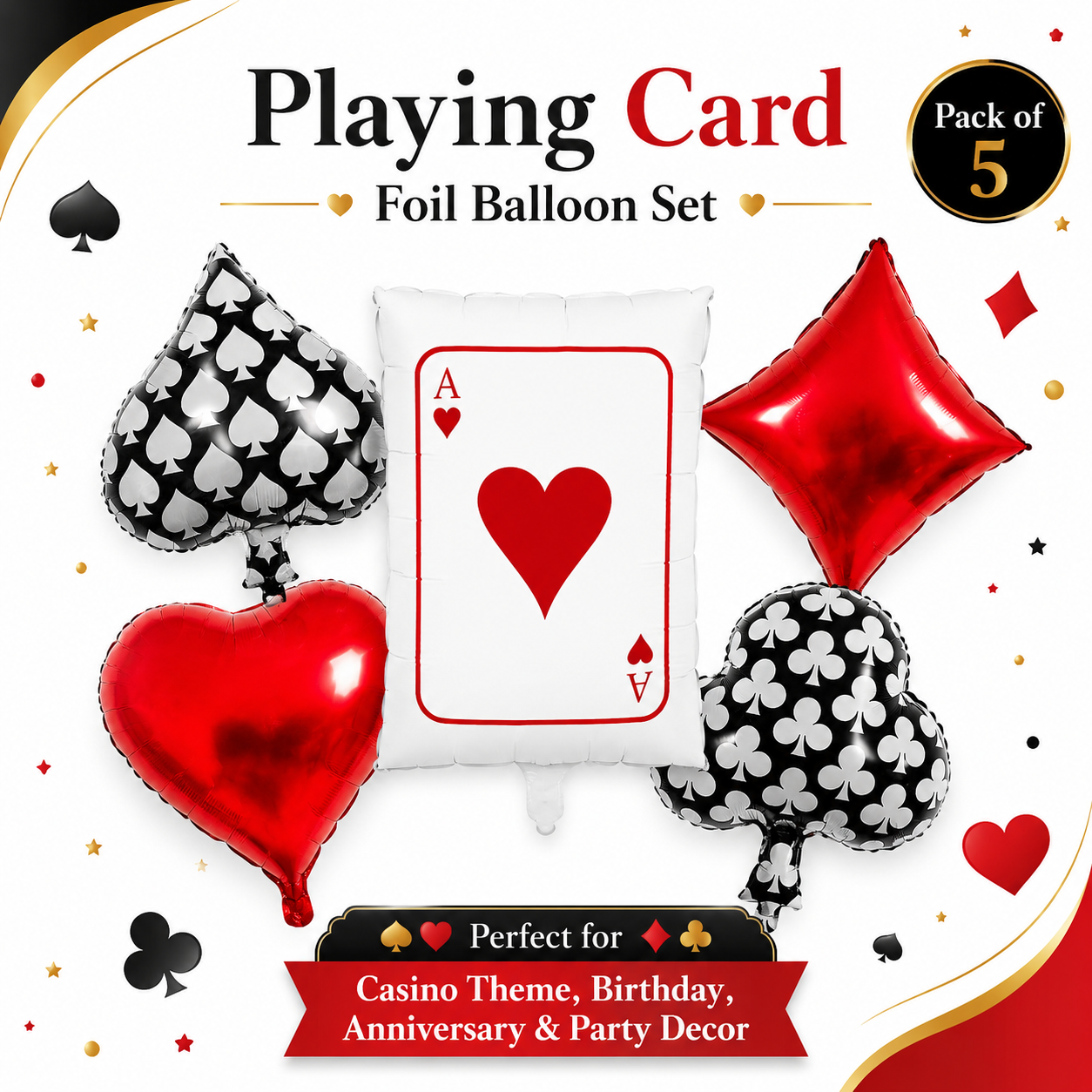 Casino Card Party Balloons Set - 5PC