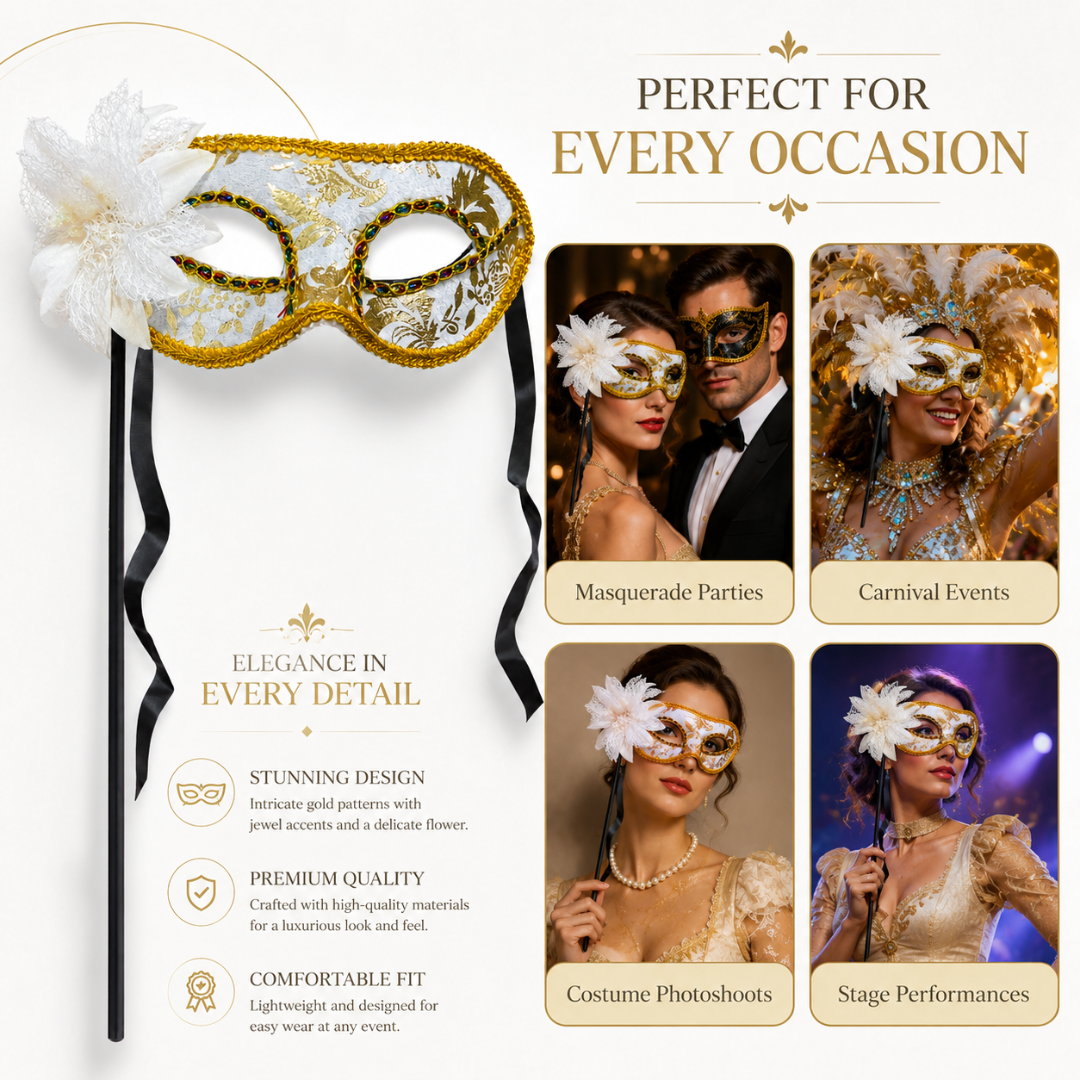 Hand Holding Mask - White & Gold