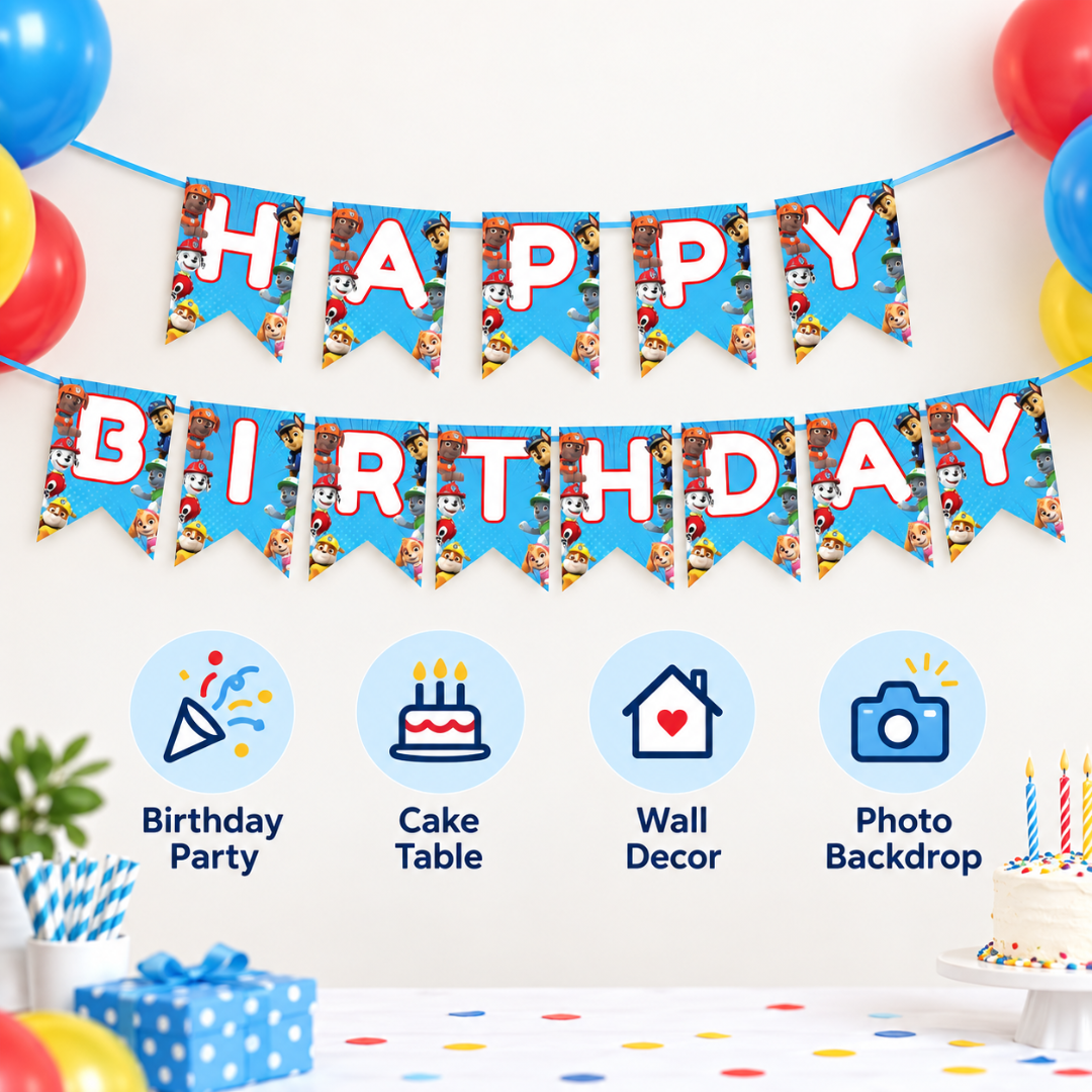 Paw Theme Paper Happy Birthday Banner | Cute Dog Paw Print Hanging Decoration for Kids Birthday Party