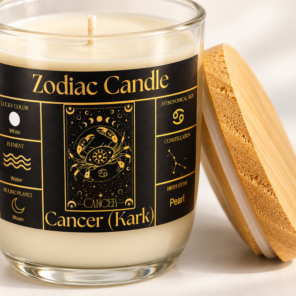 Cancer Zodiac Candle (Kark Rashi) | Luxury Scented Astrology Candle with Cancer-Inspired Colour & Fragrance in Glass Jar